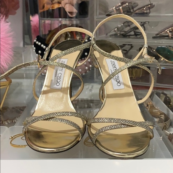 Jimmy Choo champagne sparkle strappy heels - Picture 2 of 8